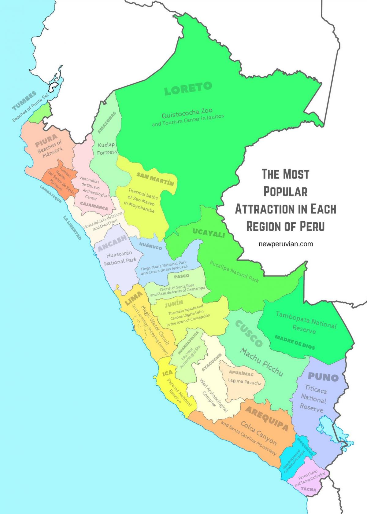 kaart van Peru toeriste-aantreklikhede