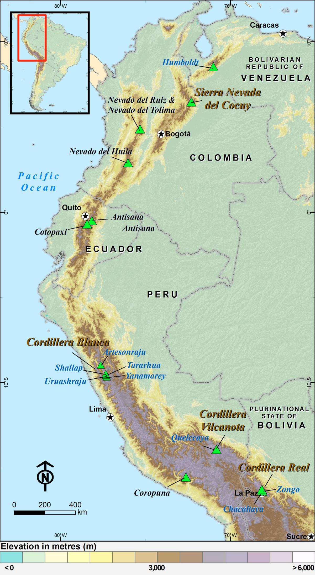 Peruaanse andes kaart