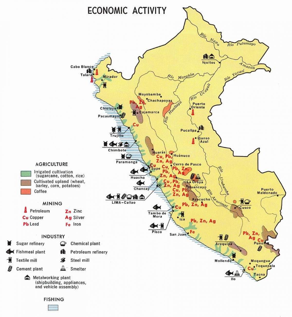 kaart van Peru landbou