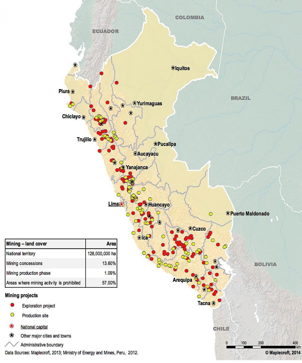 kaart van Peru natuurlike hulpbronne