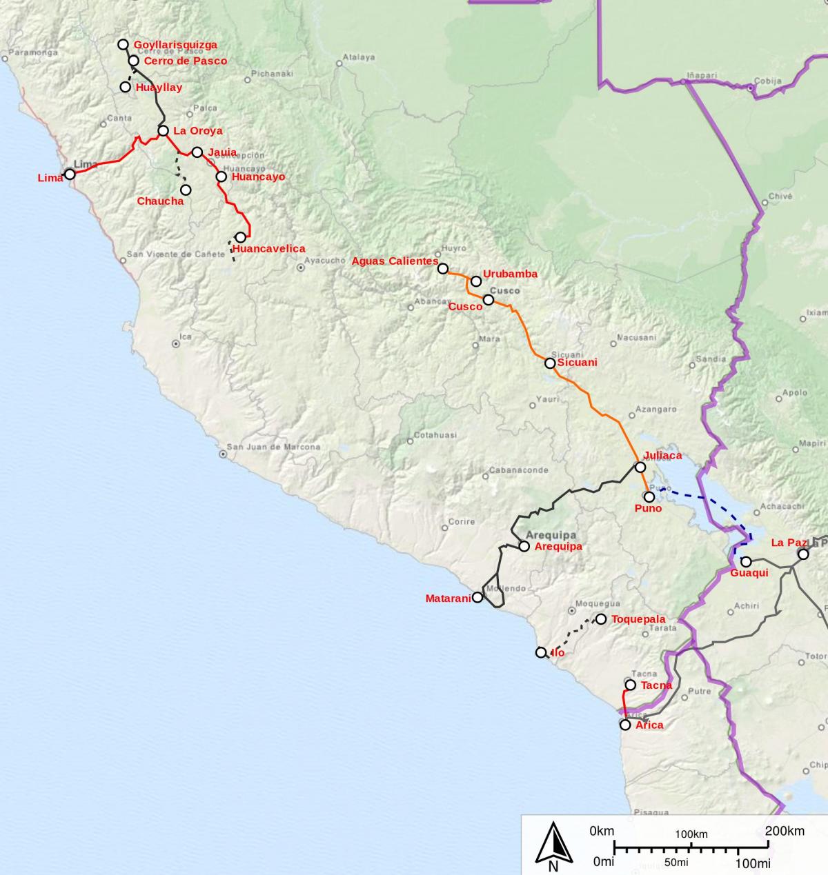 Peru trein kaart