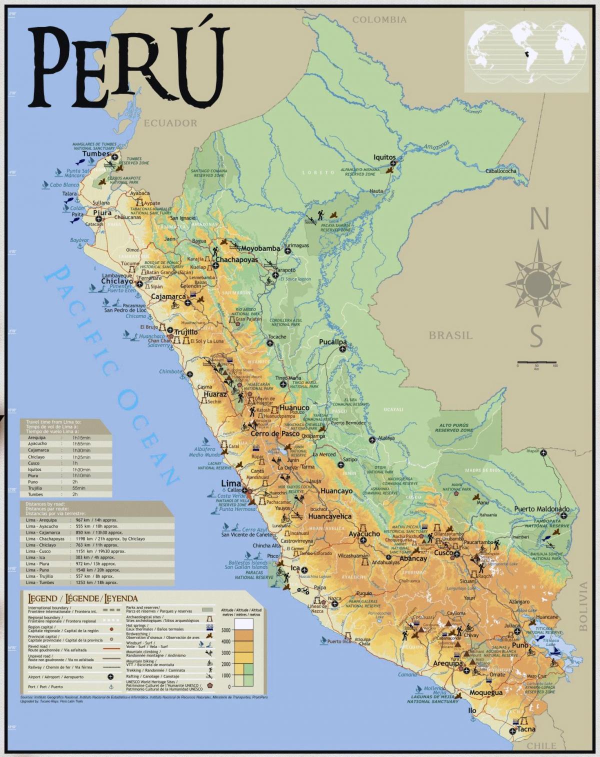 Peru toeriste-aantreklikhede kaart