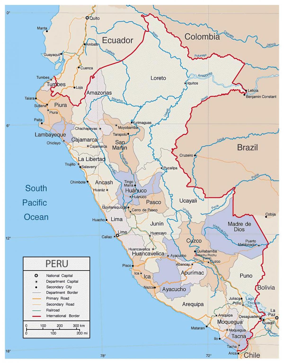 kaart van die gedetailleerde kaart van Peru