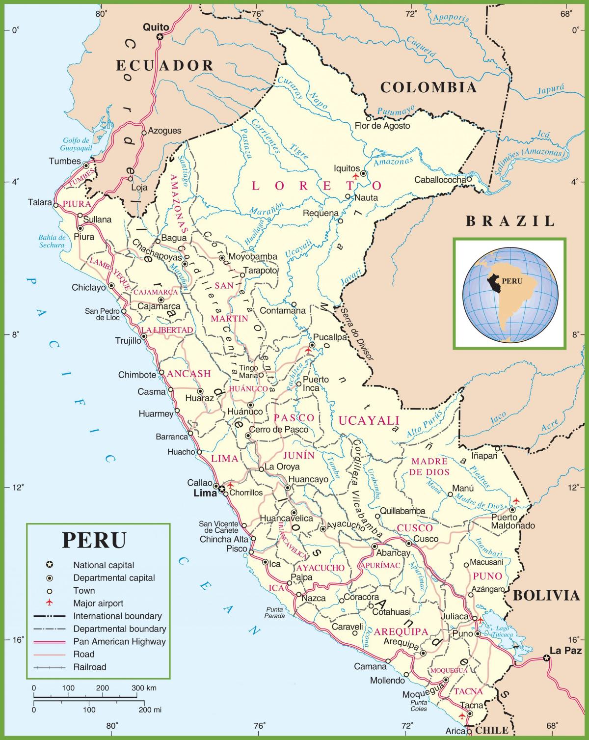 kaart van die politieke kaart van Peru