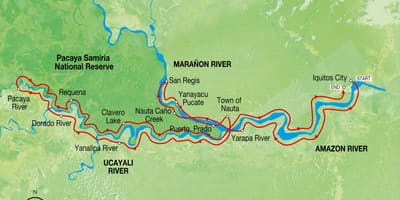 Kaart van die amasone-rivier Peru