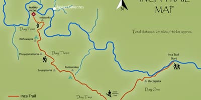 Kaart van die inca trail Peru